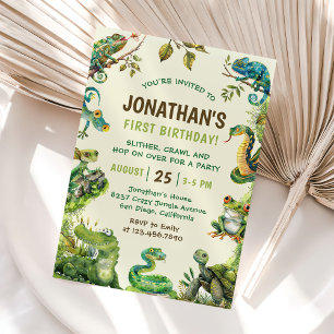 Cute Reptile Themed Kid's Birthday Party Invitation