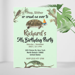Cute Reptile Themed Kid's Birthday Party Invitation