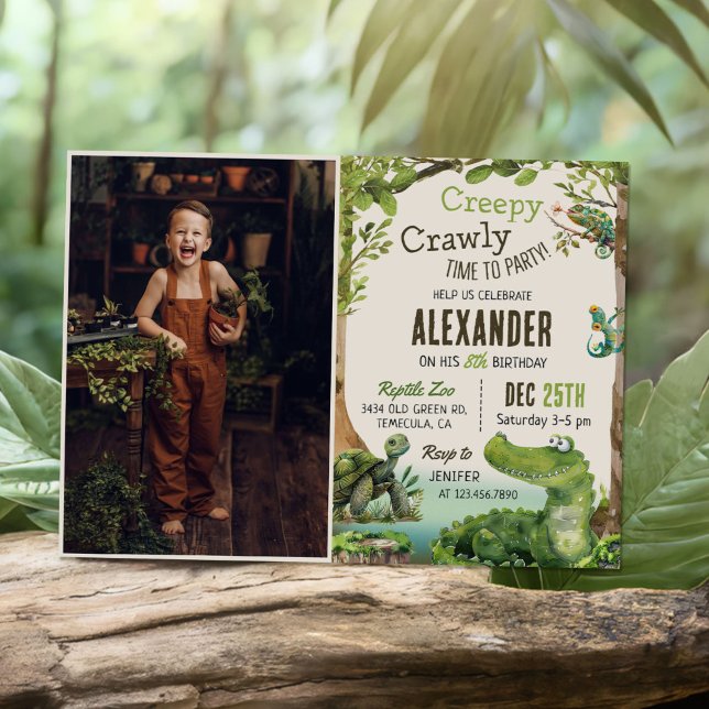 Cute Reptile Themed Kid's Birthday Party Photo Invitation (Creator Uploaded)