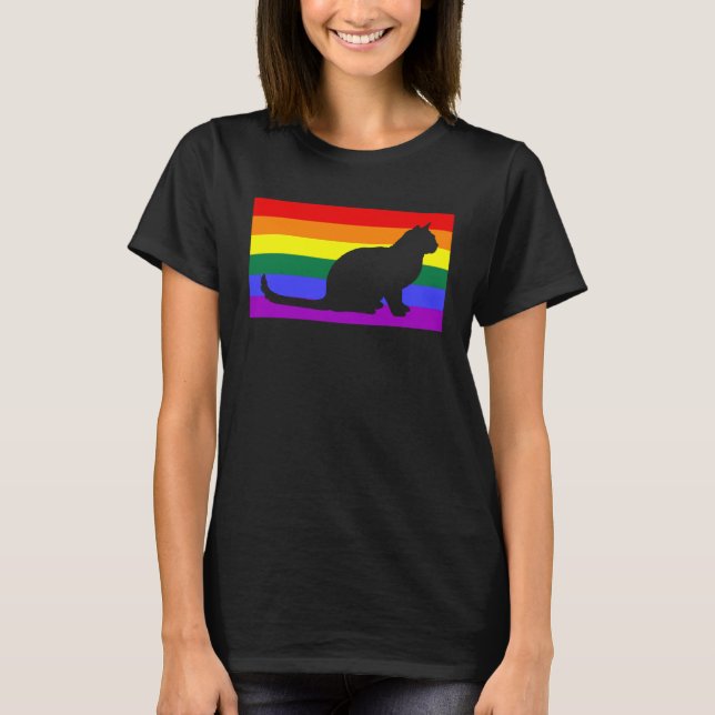 Cute Rescue Cat Love LGBTQ Gay Pride Flag Queer T-Shirt (Front)