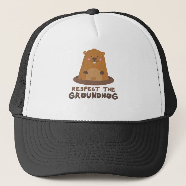 Cute Respect the Groundhog Woodchuck Groundhog Day Trucker Hat (Front)