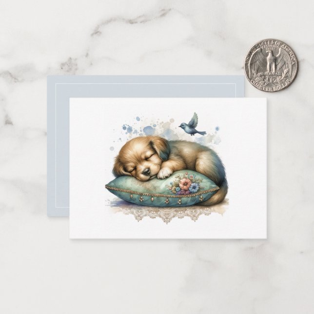 Cute Restful Puppy Note Card (Front/Back In Situ)