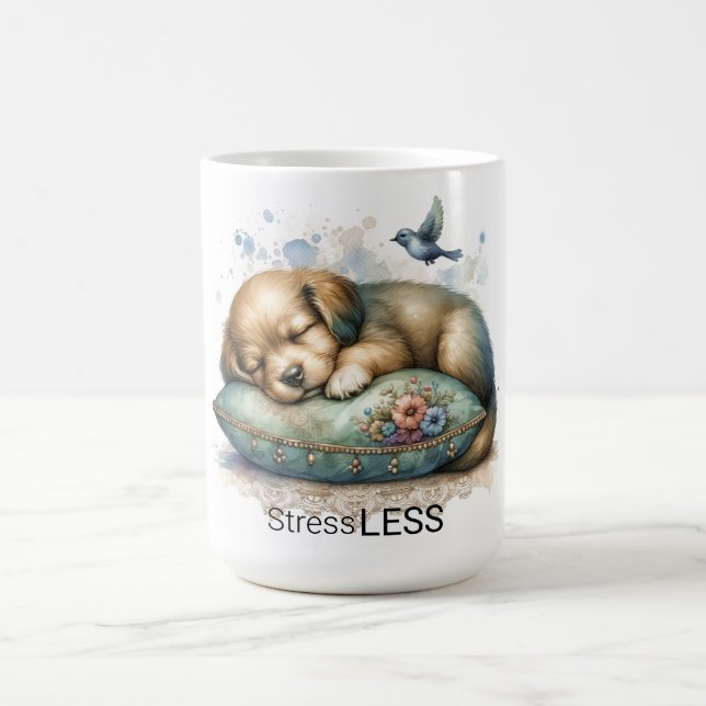 Cute Restful Puppy Stress Less Coffee Mug (Center)