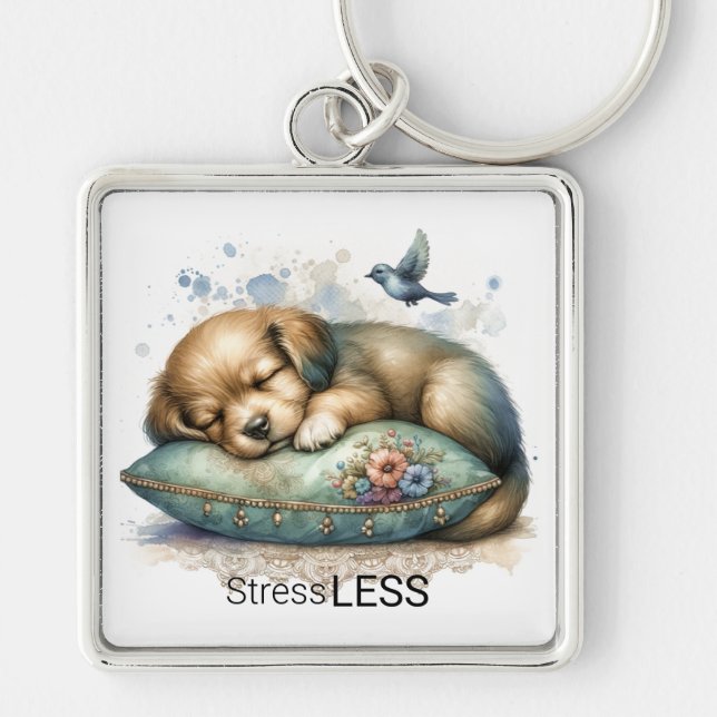 Cute Restful Puppy Stress Less Keychain (Front)