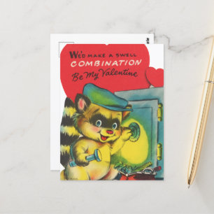 Cute reto vintage Valentine raccoon Postcard