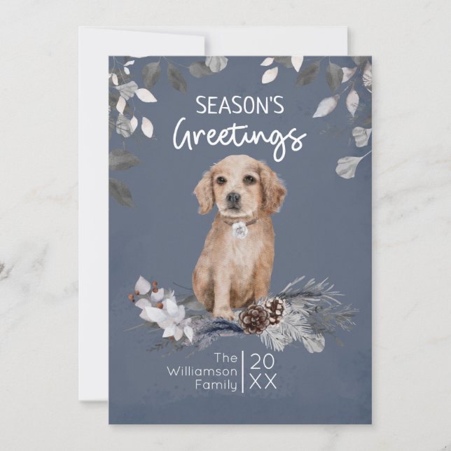 Cute Retriever Puppy Season's Greetings Holiday Card (Front)