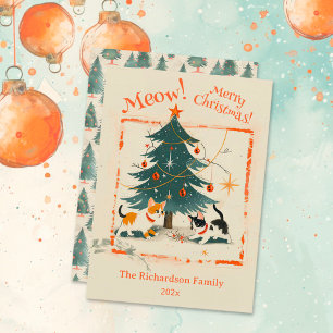 Cute Retro 1950s Cats Christmas Tree Holiday Card
