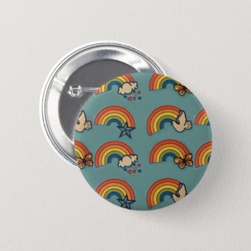 Cute Retro 1970s Rainbow Pinback Button