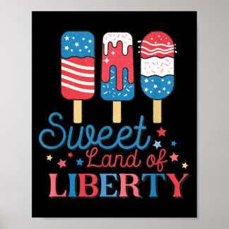 Cute Retro 4th of July Popsicle Patriotic Land of Poster