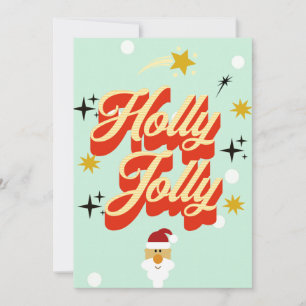 Cute Retro 50s Typography Holly Jolly Christmas Ca Invitation