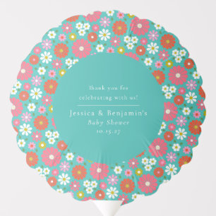 Cute Retro 60s Flower Turquoise Custom Baby Shower Balloon