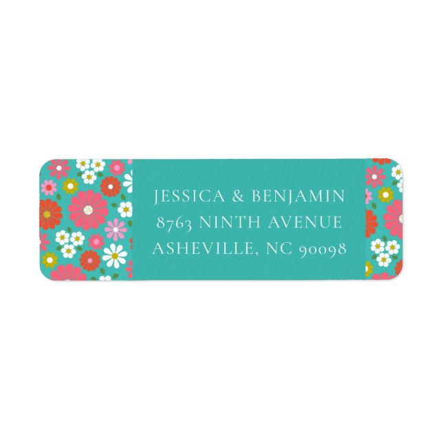 Cute Retro 60s Flower Turquoise Custom Baby Shower Label (Front)