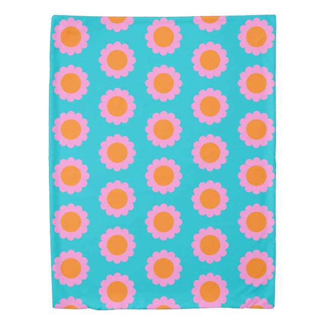 Cute Retro 60s Turquoise Mod Flower Pattern Duvet Cover (Front)