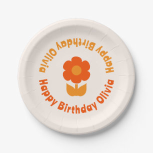 Cute Retro 70s Flower Happy Birthday Personalized Paper Plates