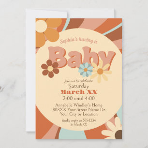Cute Retro 70s Groovy Baby Shower Invitation