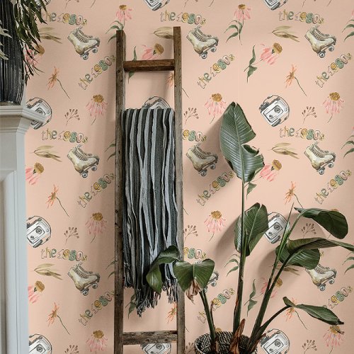 Cute Retro 80s Floral Wallpaper