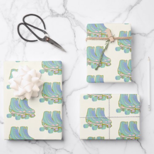 Cute Retro 80s Roller Skates Pattern in Pastels Wrapping Paper Sheets