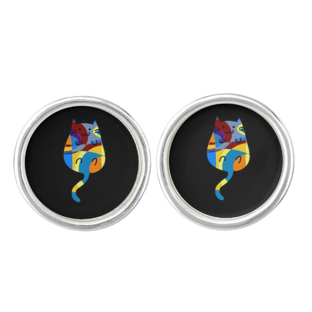 Cute Retro Abstract Cat Cufflinks (Front)