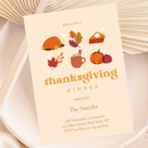 Cute Retro Aesthetic Chic Thanksgiving Dinner Invitation