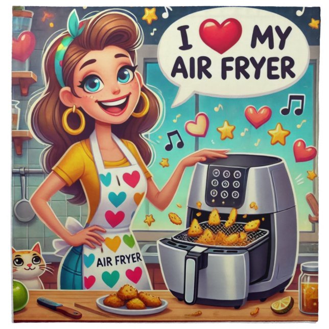 Cute Retro Air Fryer Art Cloth Napkin (Front)