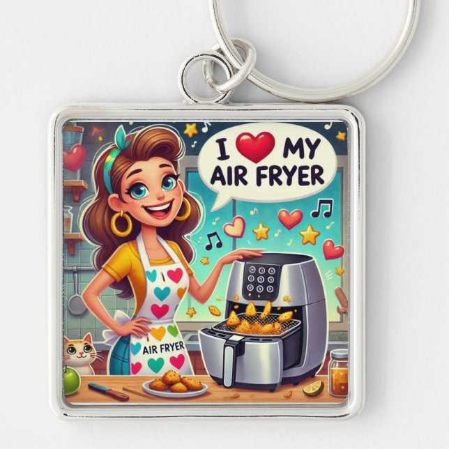 Cute Retro Air Fryer Art Keychain (Front)
