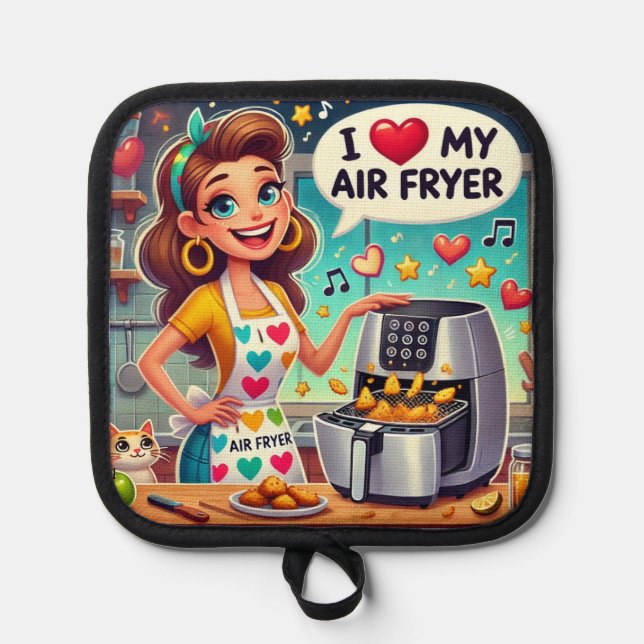 Cute Retro Air Fryer Art Pot Holder (Front)