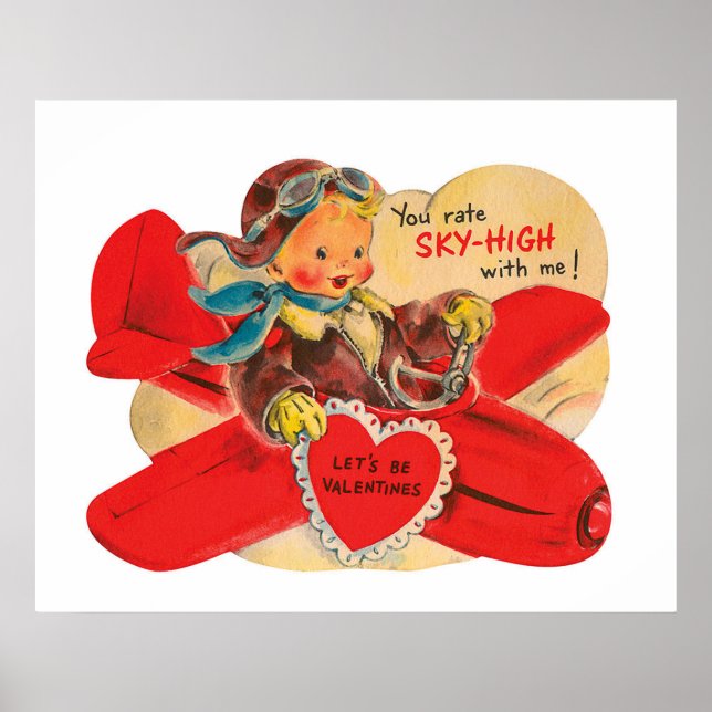 Cute retro airplane Valentine poster (Front)