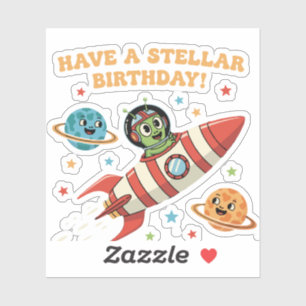 Cute Retro Alien in Rocket Ship Stellar Space Bi Sticker