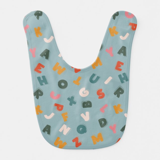 Cute Retro Alphabet Soup Green Baby Bib (Front)