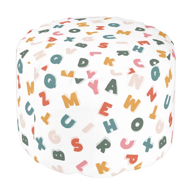 cute retro alphabet soup pouf (Angled Back)