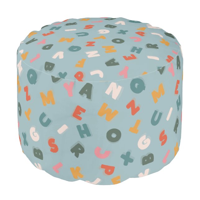 cute retro alphabet soup pouf (Angled Front)