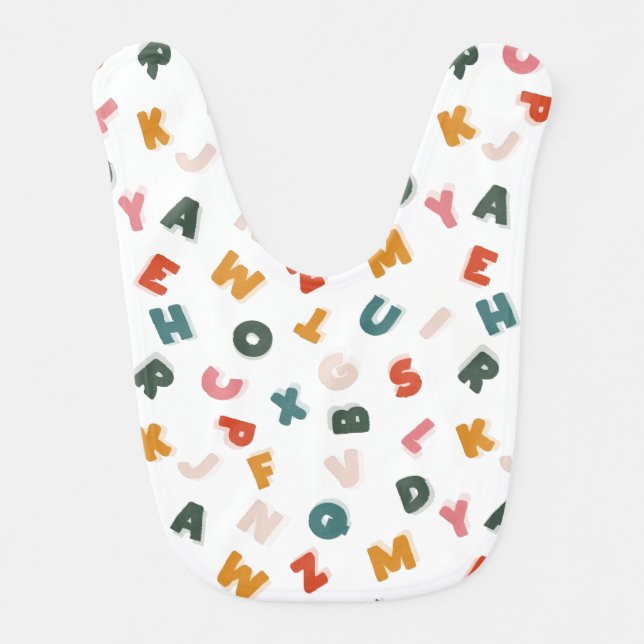 Cute Retro Alphabet Soup White Baby Bib (Front)