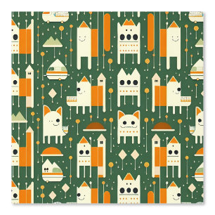 Cute Retro Animal and House Pattern Design Wallpaper