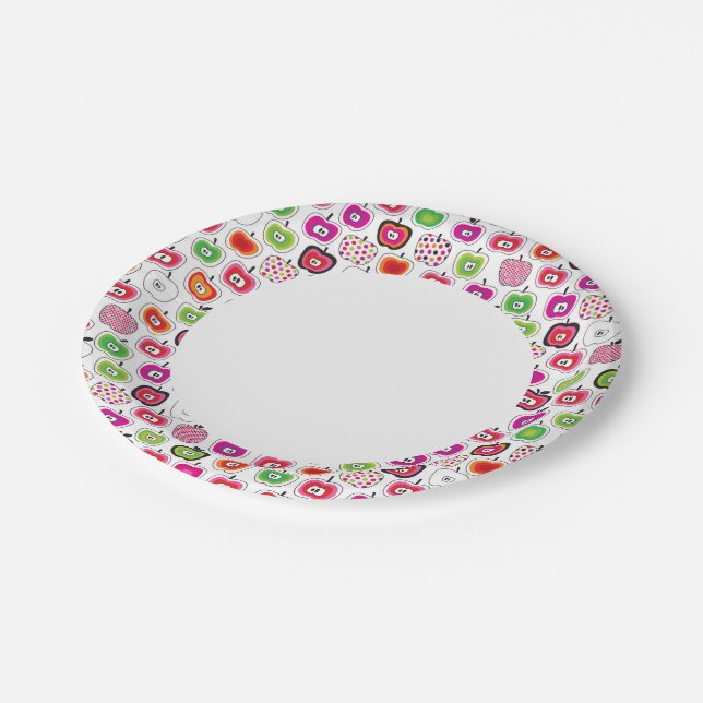 Cute retro apple pattern paper plates (Angled)