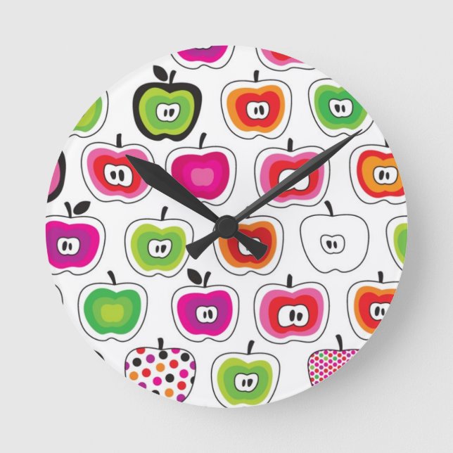 Cute retro apple pattern round clock (Front)