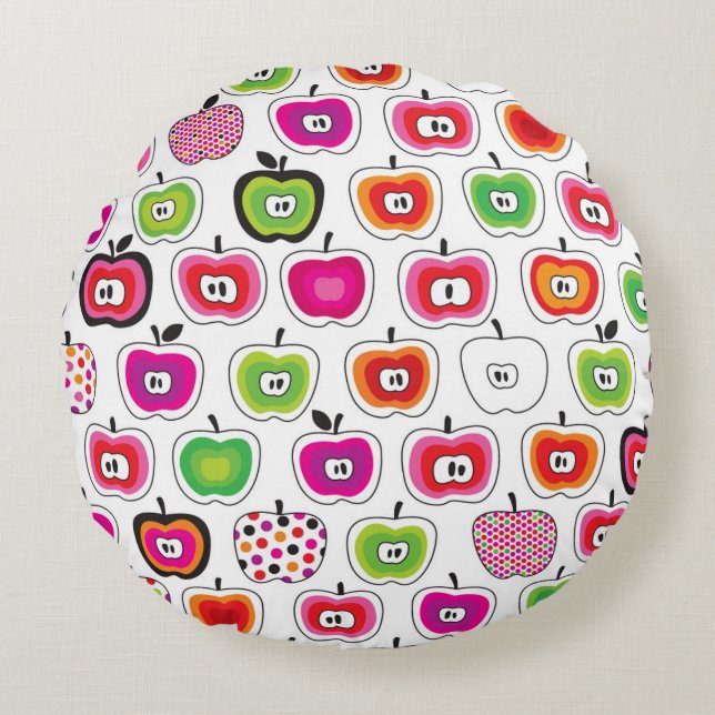 Cute retro apple pattern round pillow (Front)