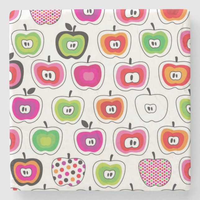 Cute retro apple pattern stone coaster (Front)