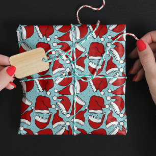 Cute retro aqua blue vintage santa hat pattern wrapping paper