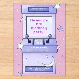 Cute Retro Arcade Game Kids Birthday Acrylic Invitations