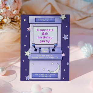 Cute Retro Arcade Game Kids Birthday Invitation
