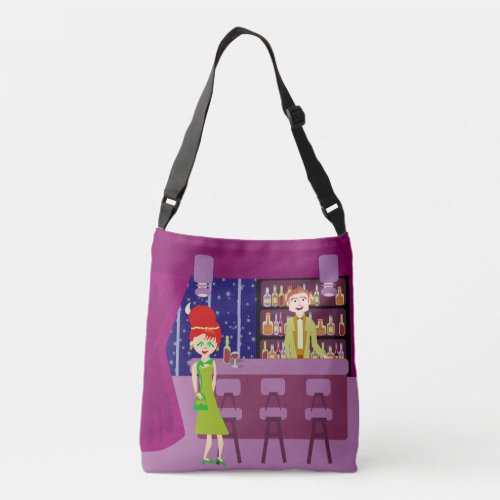 Cute Retro Art Romantic Bar Nightlife Cartoon Crossbody Bag