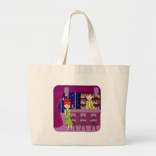 Cute Retro Art Romantic Nightlife Illustration Large Tote Bag