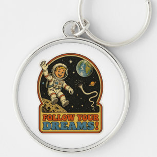 Cute Retro Astronaut Follow Your Dreams Space Meme Keychain