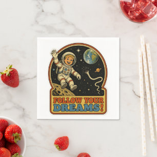Cute Retro Astronaut Follow Your Dreams Space Meme Napkins