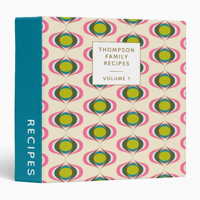Cute Retro Atomic Age Blue Personalized Recipe  3 Ring Binder (Front/Spine)