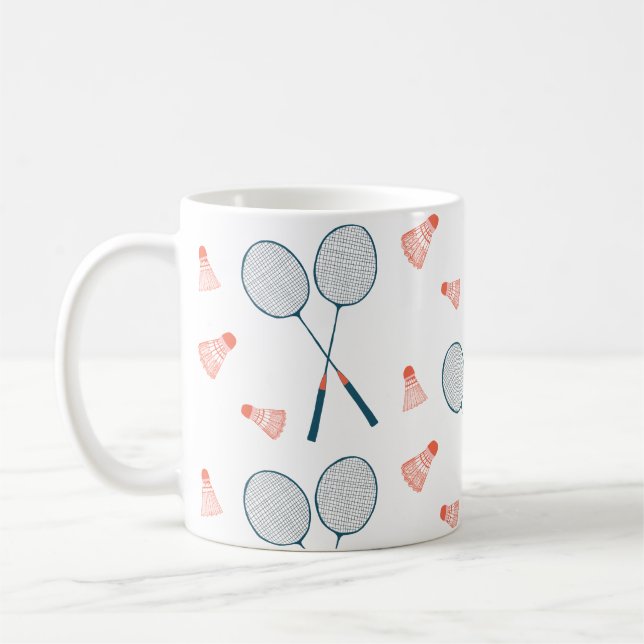 Cute Retro Badminton Birdie Racquet Shuttlecock  Coffee Mug (Left)