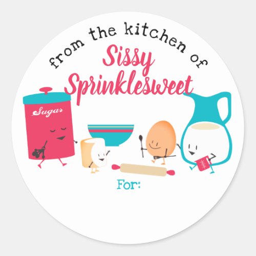 Cute retro baking ingredients personalized to from classic round sticker