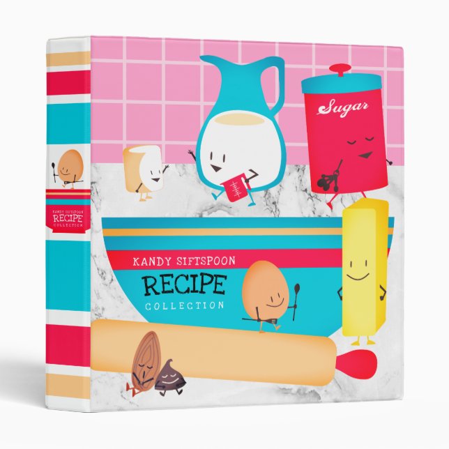 Cute retro baking personalized cookbook recipe 3 r ring binder (Front/Spine)