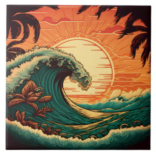 Cute retro beach house  ceramic tile