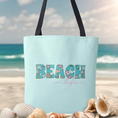 Cute Retro Beach Life Blue Tote Bag